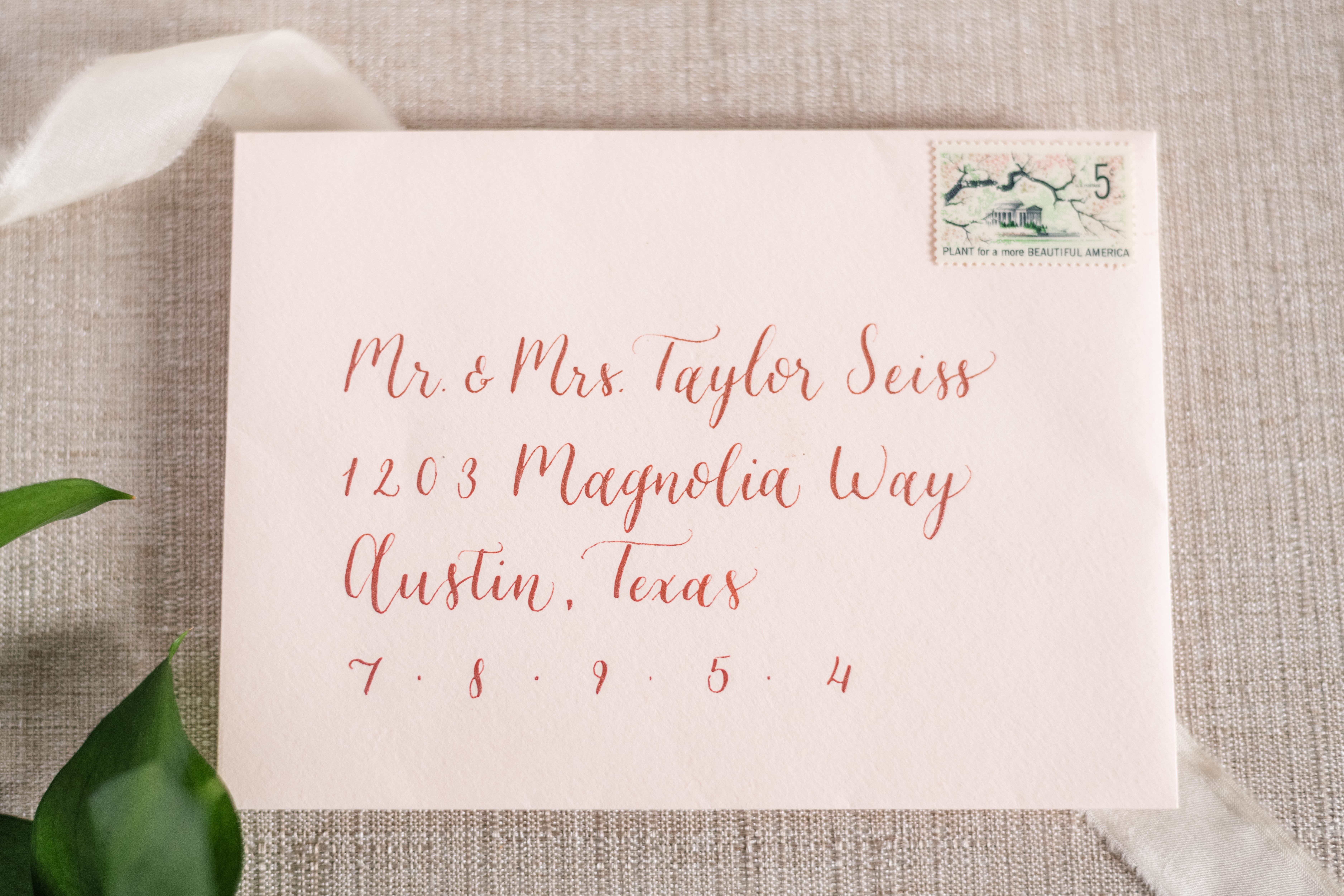 hand lettered return envelopes Hand-lettered addressed envelopes hand addressed envelopes wedding calligraphy
