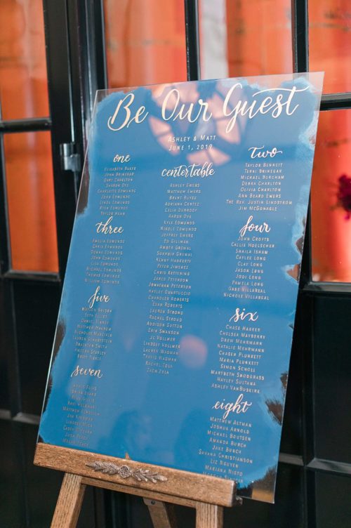 Wedding At The Hotel Emma - Acrylic Signs at Ashley & Matt's Navy And ...