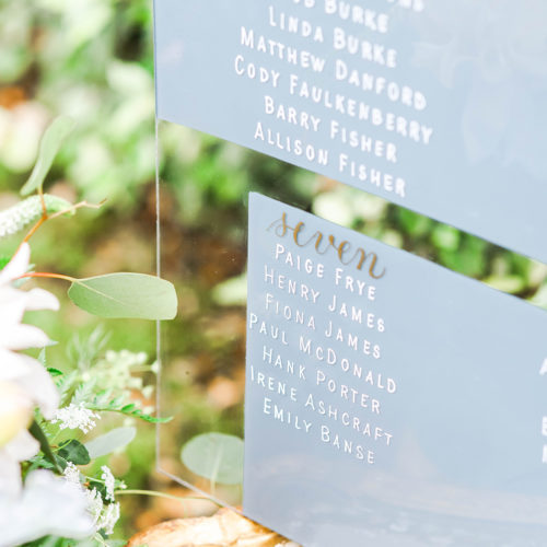 Grey White and Gold Acrylic Seating Chart with Calligraphy in San Antonio by CalliRosa 2