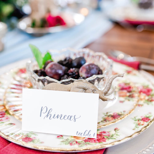 Grey on White Calligraphy Escort Card at Harper Hill Ranch by CalliRosa