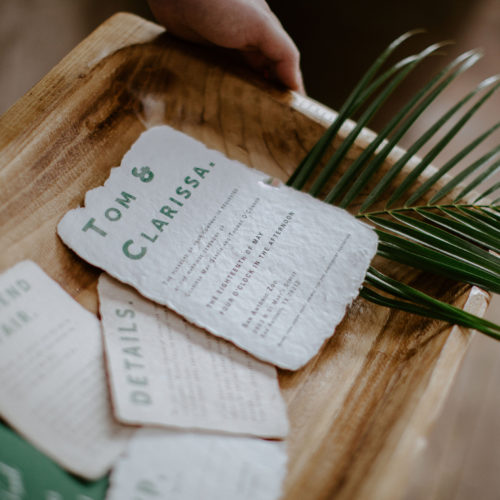 Jungle Inspired Green and White Invitation suite with Calligraphy on Handmade Paper for San Antonio Zoo Wedding by CallIRosa 2