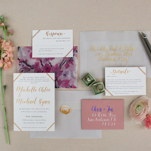 Modern Minimalistic Art Deco Inspired Invitation With Gold Accents in San Antonio by CalliRosa