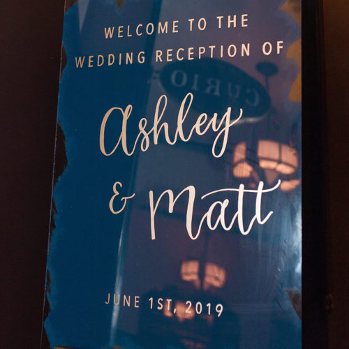 Navy Blue and Gold Welcome Sign With Calligraphy at Hotel Emma San Antonio by CalliRosa
