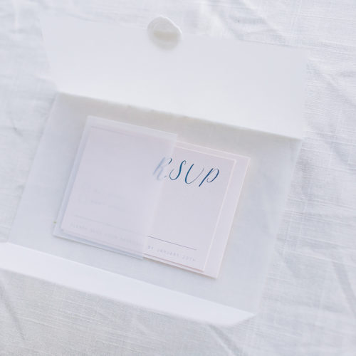 Vellum wrap with custom RSVP pocket in San Antonio by CalliRosa
