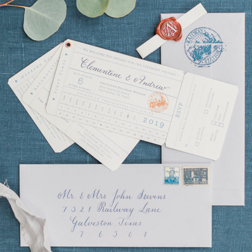 Vintage Orient Express Inspired Invitation Suite at Railroad Museum in San Antonio by CallIRosa