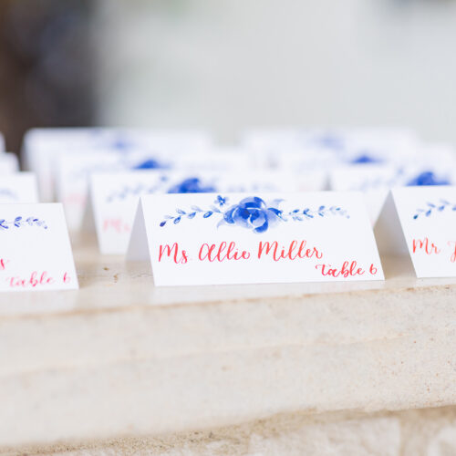 Red Calligraphy Antique China Inspired Escort Place Cards Kendall Point Boerne Texas CalliRosa