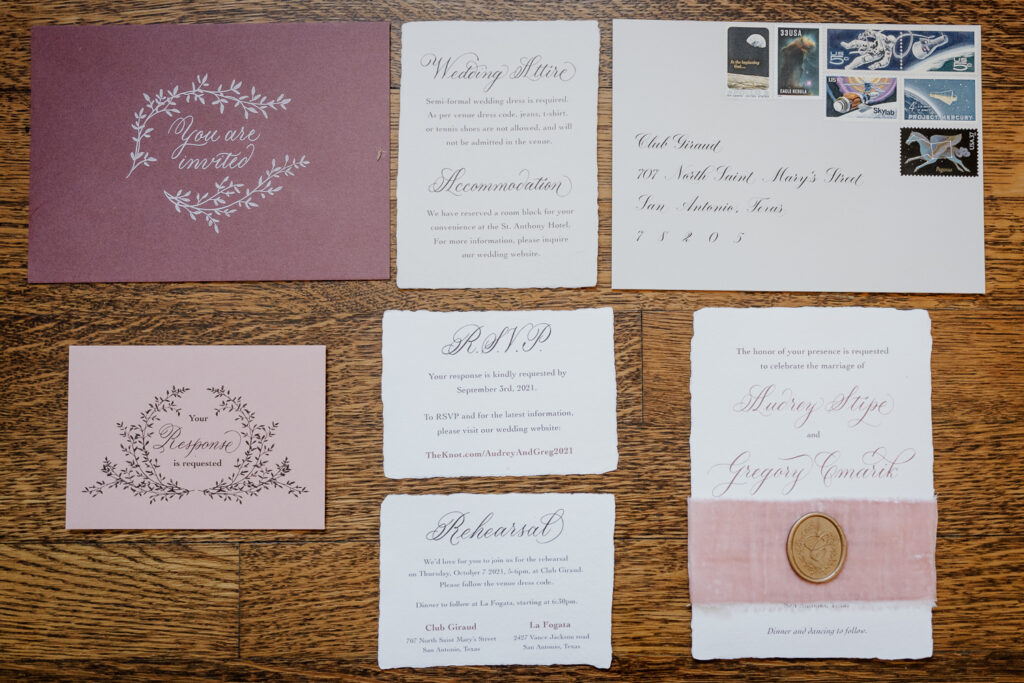 Vintage Invitation Suite by CalliRosa in San Antonio Texas with Handmade Paper and Wax Seal photo by Philip Thomas Photography
