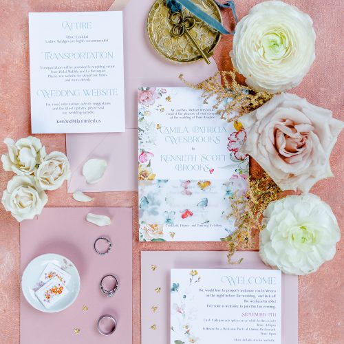 Colorful Floral Wedding Invitation for Mexico Destination Wedding by CalliRosa San Antonio Invitation Designer