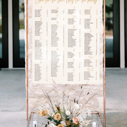 Cream and Gold Seating Chart for Wedding at The Preserve at Canyon Lake by CalliRosa San Antonio Calligrapher