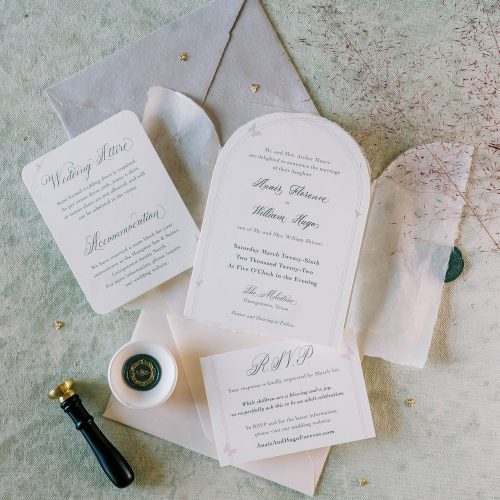 Fine Art Garden Inspired Arch Wedding Invitation with Wax Seal and Formal Calligraphy by CalliRosa Austin Wedding Stationer