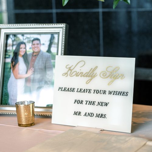Ivory and Gold Acrylic Guestbook Sign for Austin Formal Wedding by CalliRosa Texas Calligrapher