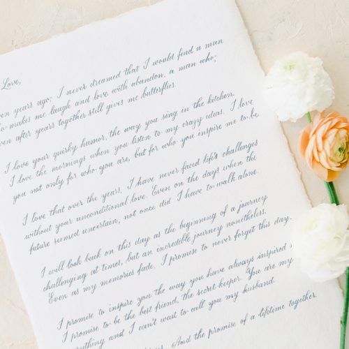 Love Letter Vows in Calligraphy at Kendall Point in Boerne by CalliRosa Texas Calligrapher