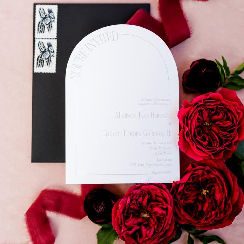 Modern Black and White Arch Wedding Invitation in Austin by CalliRosa Texas Invitation Designer