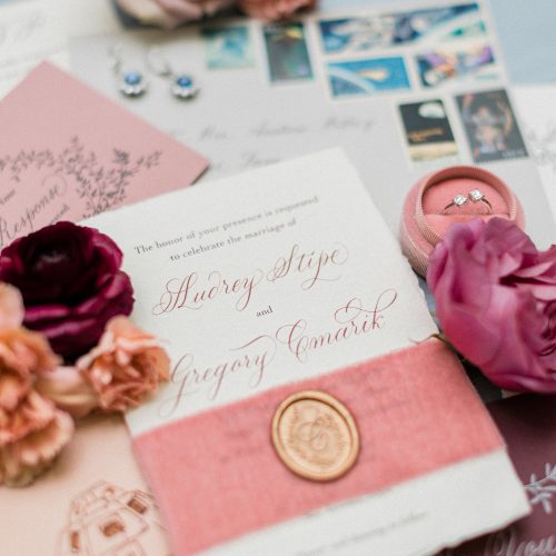 Vintage Inspired Wedding Invitation With Flourished Calligraphy and Velvet Ribbon by CalliRosa San Antonio Wedding Invitation Designer
