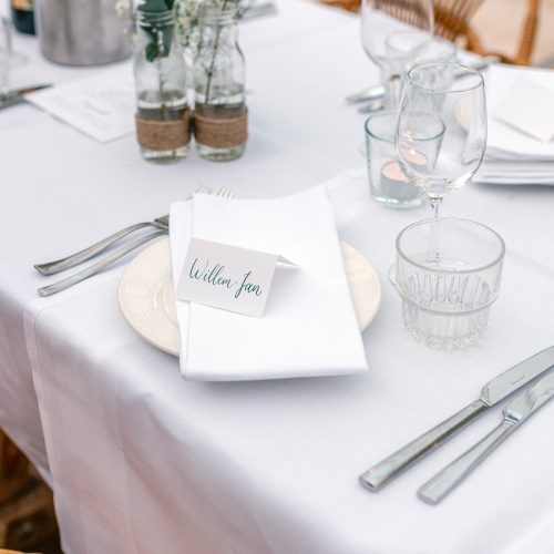 White Place Card with Sage Green Calligraphy by CalliRosa Texas Calligrapher